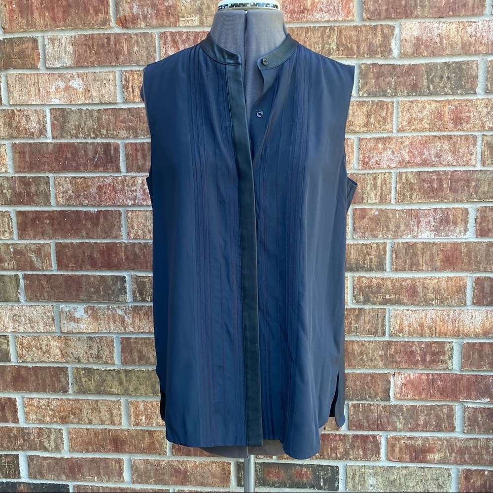 Vince 💯% Silk Top with Faux Leather Detail
